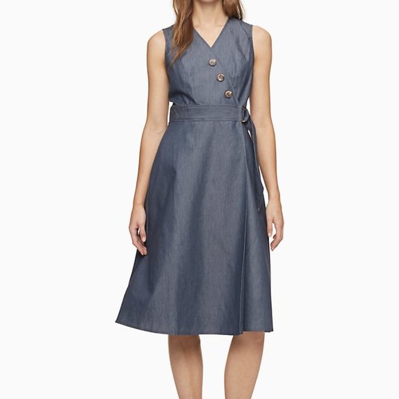 Calvin Klein Dresses & Skirts - Calvin Klein- Denim wrap a-line dress